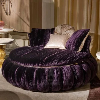 Всекидневна мързелив прост модерен татами ориз кръг лилав плат супер удобен единичен човек кръгъл разтегателен диван