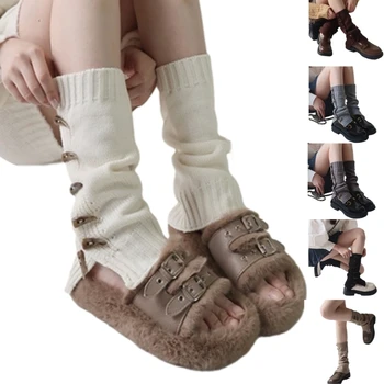 Разкроени чорапи за ръкав на крака за жени Y2K реколта рог превключване бутон плета крак топло