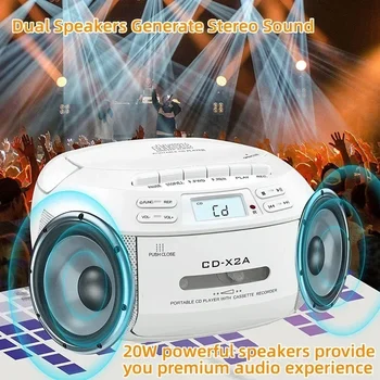 Портативен Bluetooth високоговорител CD касетофон Boombox касетофон стерео плейър с TF / USB порт AM / FM радио Cai De Som