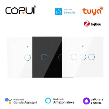 CORUI Tuya Smart ZigBee превключвател 1/2/3 банда Не се изисква кондензатор с неутрален проводник Интелигентен превключвател за интелигентен живот Alexa Google Home Алис
