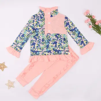 2бр Есенни детски дрехи комплекти бебе момиче памук дълъг ръкав флорални пачуърк отгоре + еластични панталони анцузи детски салони