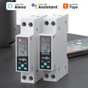 Tuya WIFI Smart Switch прекъсвач 1P 50A LED електромер KWh Измерване на мощността Интелигентен живот APP Voice Alexa Google Home
