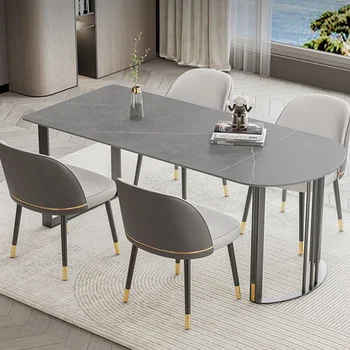 Луксозна метална маса за хранене мраморни стойки Голяма дизайнерска маса за хранене Италия Елегантни модерни кухненски мебели Mesas De Comedor