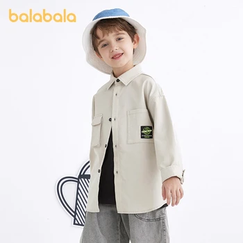 Balabala Kids Boy Fashion Coat Autumn Mid-Lapel Fashion Button Retro Trendy Shirt