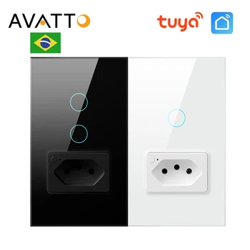AVATTO Tuya WiFi/Zigbee Smart Light Switch with Socket,Brazil Stand 16A Touch Button Wall Switch,Работа за Alexa Google Home