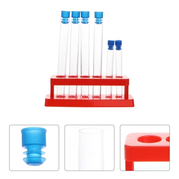  пластмасови епруветки с аксесоари за научни експерименти за съхранение (стойка за епруветки + 16 * 150 щепсела (цветът на щепсела е случаен)