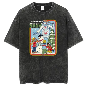 Аниме Снежният човек Печатна тениска Мъже, Ретро Изпрани 100% Памучни върхове Тениска Tees Harajuku 2023 Улично облекло Хип-хоп мъжки тениски