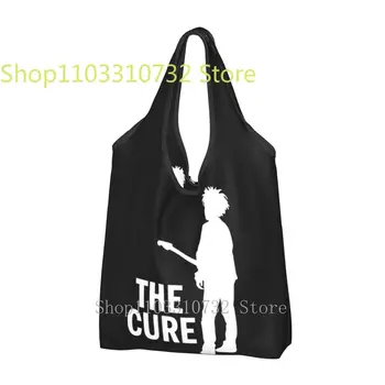 The Cure Робърт Смит лого големи чанти за многократна употреба пазаруване миещи се сгъваема чанта за хранителни стоки 50lb тежкотоварни леки чанти за подаръци