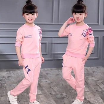 Мода Детски момичета Дрехи Комплекти Есен Пролет Спортни ризи с дълъг ръкав + панталони Костюми за детски дрехи Тийн 6 8 10 12 Година