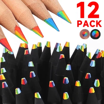 12-1Pcs Rainbow молив 7 цвята за книжки за оцветяване Рисуване скициране Дървена дъга цветен молив многоцветен ядро за студент