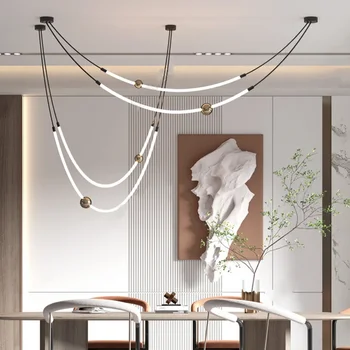 Nordic Creative полилей линия висулка лампа постмодерен минималистичен ресторант бар желязо изкуство висящи светлини