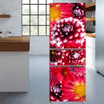 Есен Dahlias цветя стикери врата капак хладилник тапет лепило фризер винил филм декор забавно Decal изкуство стенопис кухня