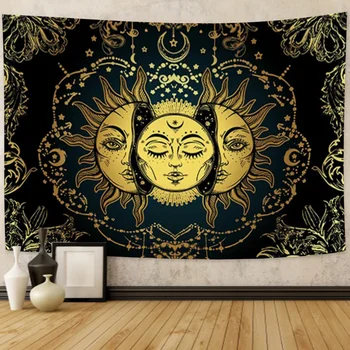Мандала гоблен бял черно слънце и луна гоблен стена висящи Таро хипи стена килими общежитие фон декор одеяло