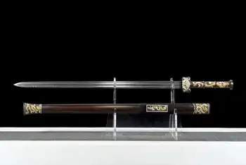 Адаптивни Unsharpen меч Китай династия Хан jiàn девет дракони стил ръчно ковани Дамаск стомана Топ престиж абанос обвивка