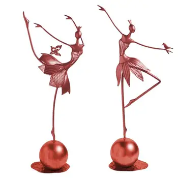 Танцуващи момичета Орнамент Метален балет Момиче Скулптура Застанете изправени на топка Градина момиче статуи момиче фигурка танци училище декори