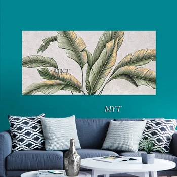Голям размер Leaf Modern текстурирани платно акрилна живопис Ръчно изработени абстрактно изкуство тапети Декорация на дома Хол снимки
