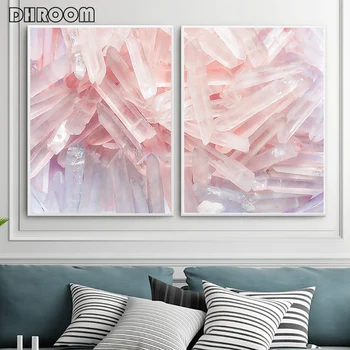 Комплект от 2 кристални мраморни печат Ахат стена изкуство геод минерални платно изкуство живопис розово синьо пастел кварц модерен плакат стена декор