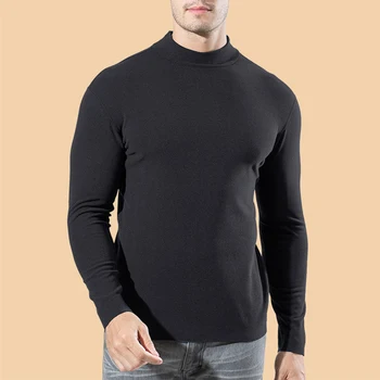 Мъжки есен зима макет врата удебелен участък топло дълъг ръкав тънък годни пуловер пуловер върховете блуза тениска мъжки долни ризи
