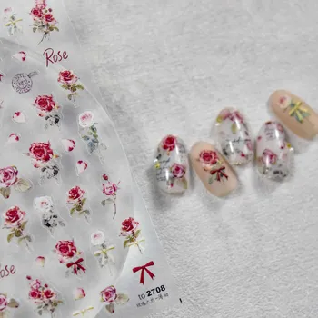 Черно и бяло розово лале висококачествено тънко и здраво нокти изкуство стикер цвете нокти декорация T-2708