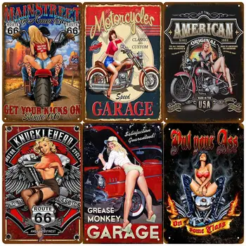 Гаражни знаци за мъже Забавни, Винтидж гаражни знаци с хумористични илюстрации на момичета, метални знаци за гараж стена декор
