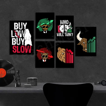 Bull мечка фондовия пазар цитат плакат и печат модерен офис дома декор финанси Bitcoin фондова търговия wallart платно живопис