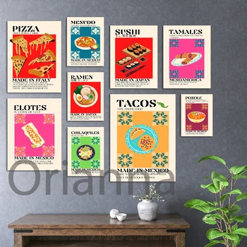 Elotes,Mexican Tacos,Menudo,Kitchen Wall Art Poster, Japanese Food Sushi,Pizza Pepperoni Sausage Ramen Food Art Prints Картини