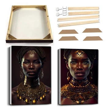 Черна златна жена луксозни плакатни отпечатъци с рамка бижута племенни черна жена платно живопис портретна фигура картина у дома декор