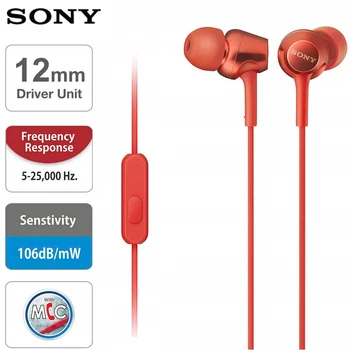 SONY MDR-EX255AP 3.5mm In-Ear Bass стерео кабелни слушалки с микрофон за Xiaomi Samsung удобни носене музикални слушалки