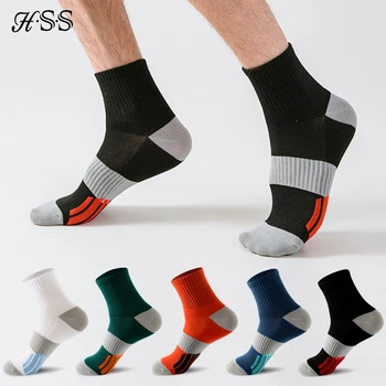 HSS Баскетболни мъжки чорапи Спортни чорапи за бягане 5 чифта/партида Органичен памук Летен фитнес Дишаща бързо сух чорап Man голям размер