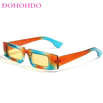 DOHOHDO реколта мъже жените правоъгълник слънчеви очила луксозна марка дизайнер Y2K очила плосък връх ретро малки слънчеви очила нюанси UV400