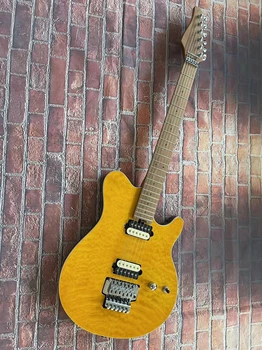 Жълто тяло, двоен пикап, кленов пръст електрическа китара, ултра ниска цена, гарантирано качество, включително доставка