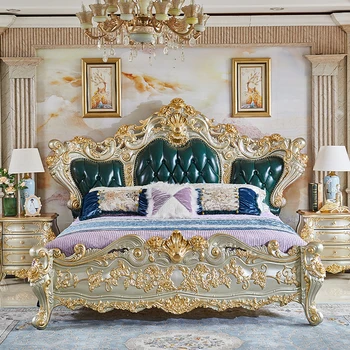 европейски стил изцяло легло от масивно дърво, луксозна вила от висок клас, двуметрово голямо легло, родителска спалня, склад, сватбено легло