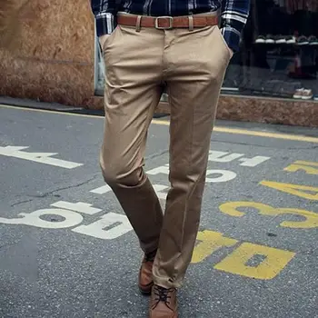 Ежедневни панталони Плътен цвят панталони стилен мъжки тънък годни бизнес панталони дишаща мека средна талия панталони с джобове