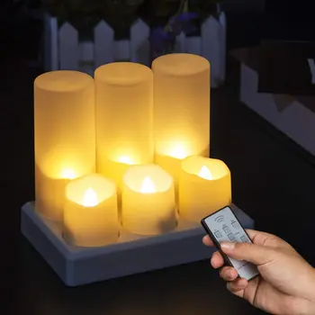 6 бр дистанционно управление LED безпламъкови свещи LED свещ трептене чай светлини Начало Коледа рожден ден декор Великденска свещ