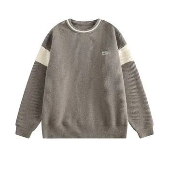 Мъжки американски ретро контраст цвят снаждане мързелив стил плетени пуловери есен зима модерен марка хлабав случайни пуловери върховете