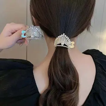 корейски стил фиба кристал коса нокът перла конска опашка шнола корони конска опашка конска опашка конска опашка коса улов Нокът за коса на жените