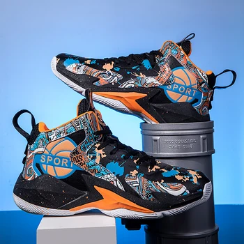 Нова мода графити баскетболни маратонки за мъже жени дишащи професионални баскетболни обувки тийнейджър платформа спортни обувки