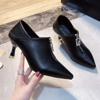 Кристал заострени пръсти високи токчета обувки жени пролет 2024 дизайнер парти обувки нова мода цип помпи дами zapatillas mujer