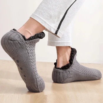 Зимни чорапи за глезена Плътен цвят Удобен дебел подов чорап Прости топли чорапи за възрастни Висококачествени мъже жени вътрешен чорап